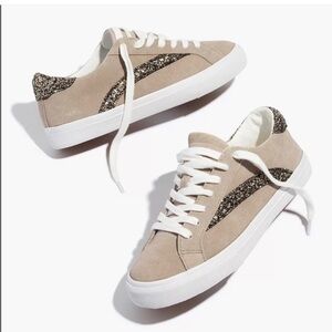 Madewell Tan Suede Sneakers with Gold Glitter Sz 8.5